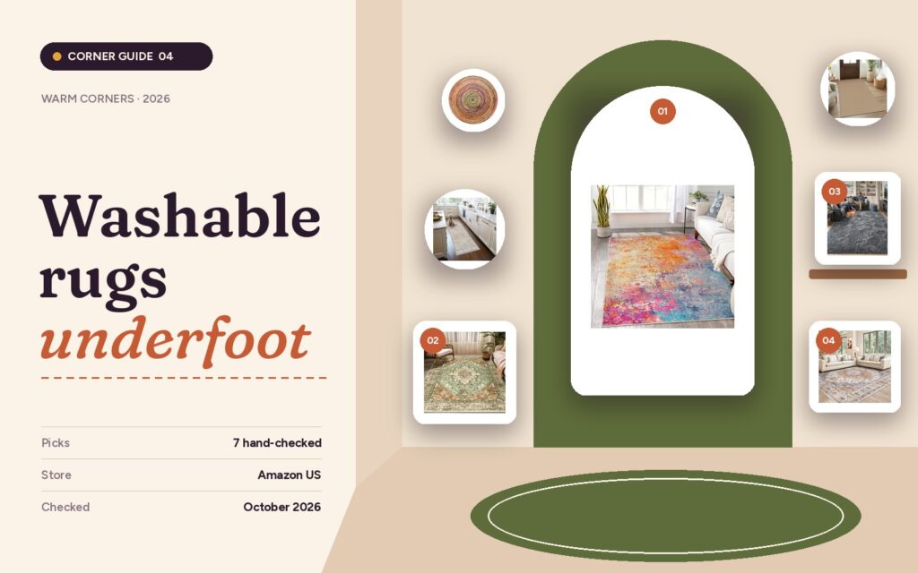 Washable rugs that ground the room guide cover with the seven featured products